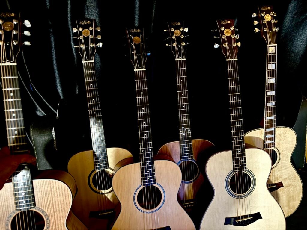 Group of acoustic guitars